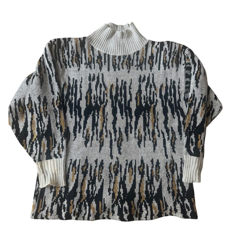 Vintage Diane Von Furstenberg | Metallic Animal Print Mock Neck Sweater | Size L